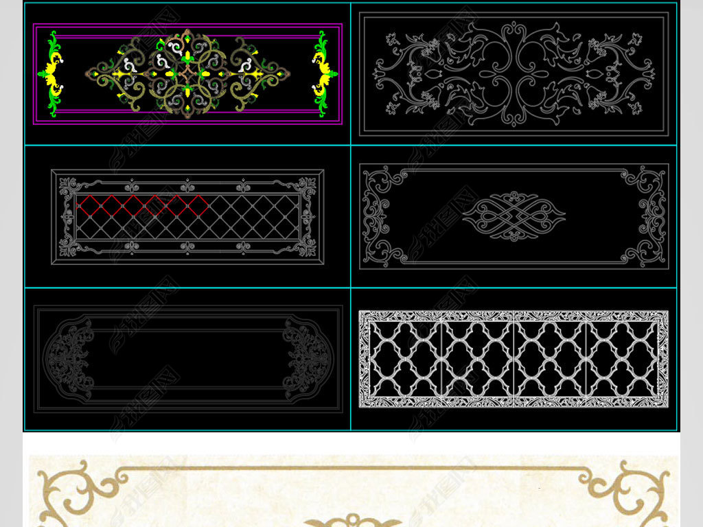 过道门头石拼花大理石水刀图案CAD图库