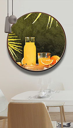 抽象手绘油画静物水果果汁柠檬餐厅装饰画