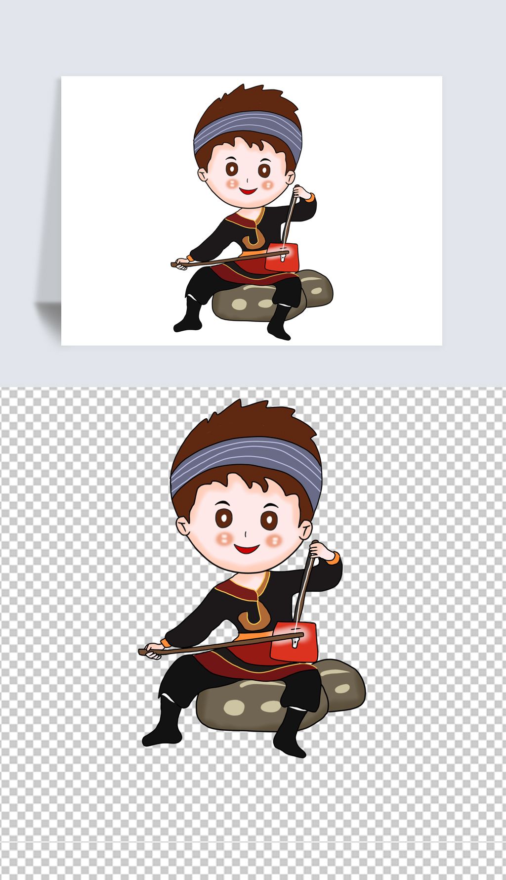 站立的少数民族卡通手绘蒙古族男孩元素素材下载-编号23346867-人物