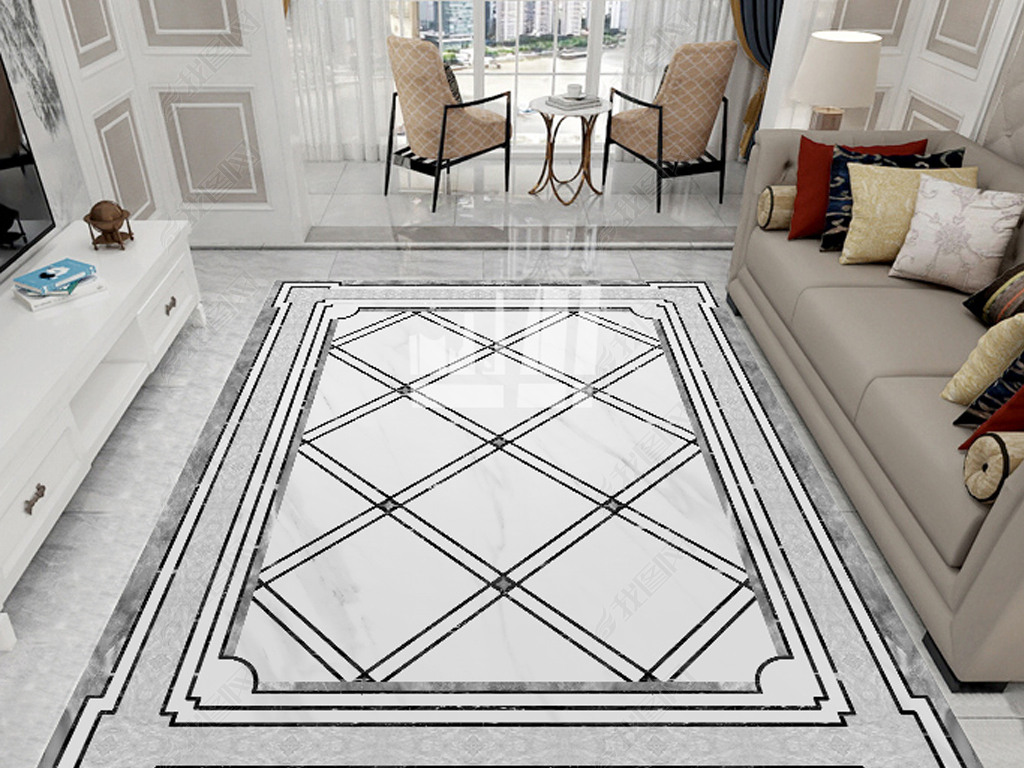 现代简约北欧风格灰色大理石纹拼花地面装饰