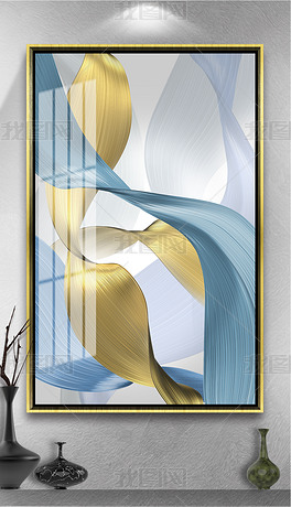 原创抽象莫兰迪色现代简约酒店客厅金色装饰画创意抽象空间装饰画
