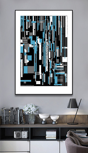 现代轻奢高级黑白灰拼凑色块客厅书房艺术装饰画