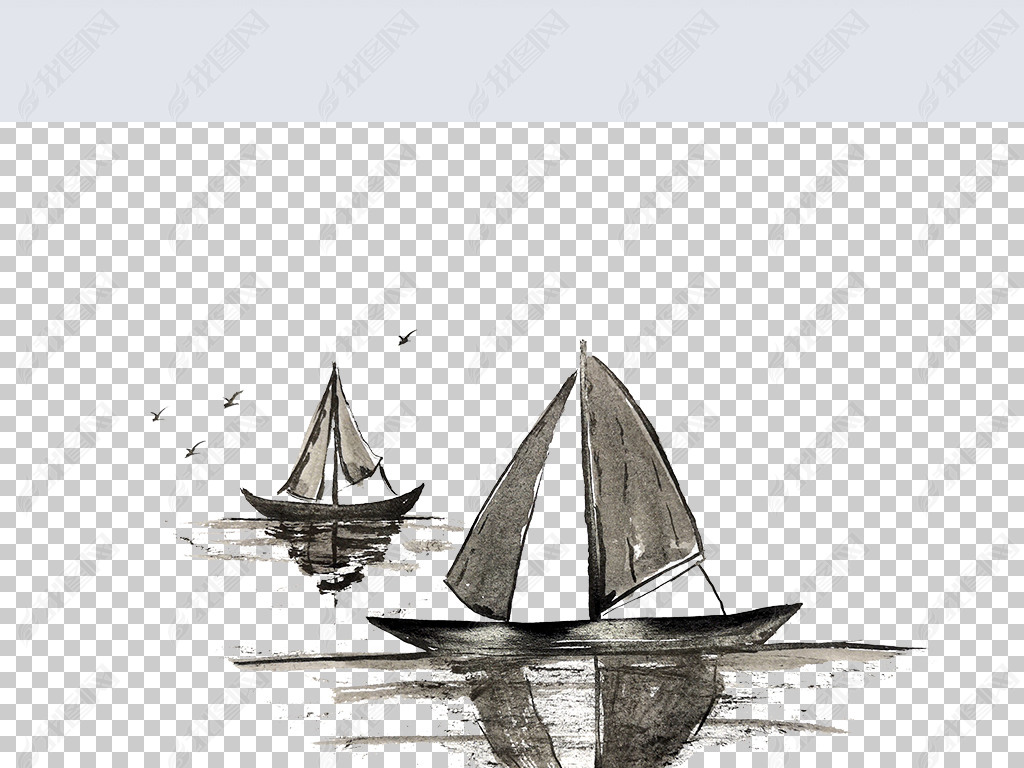 中国风水墨帆船png