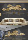 流行创意银杏叶金色浮雕线条轻奢沙发背景墙