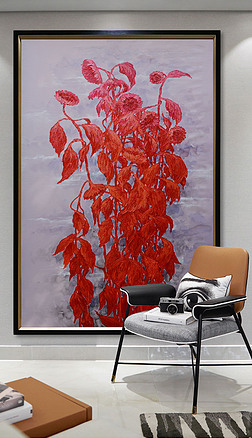 竖幅装饰油画玄关红色太阳花