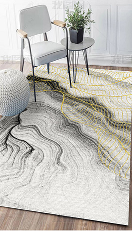 现代简约抽象金色线条客厅地毯地垫设计