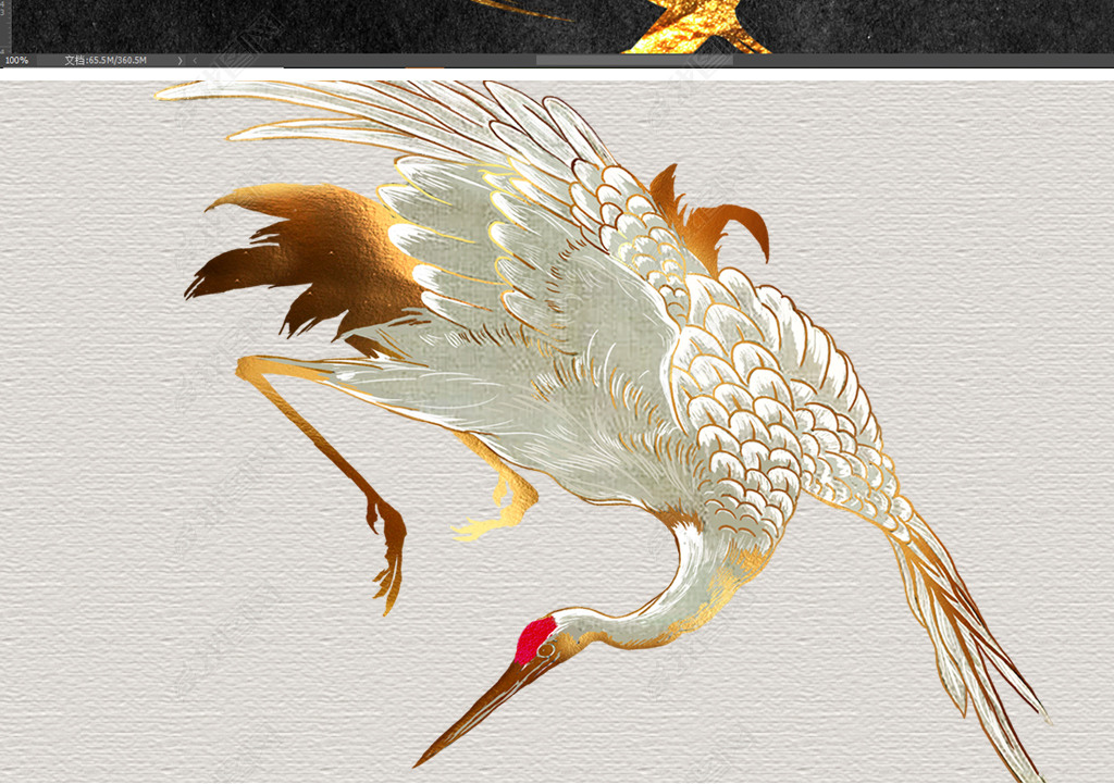 新中式轻奢禅意抽象水墨意境山水金色仙鹤金箔画装饰画