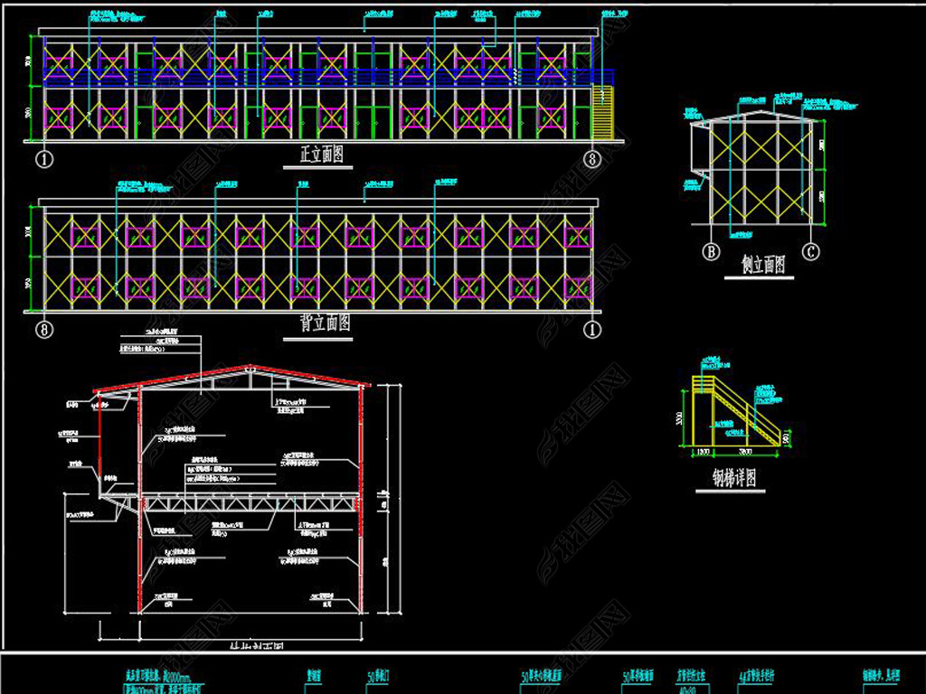 原创两层彩钢房cad结构图版权可商用