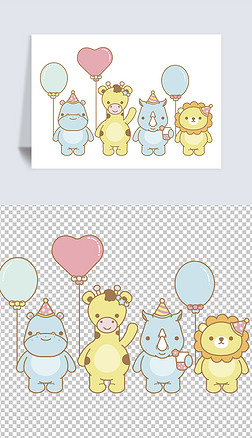 矢量卡通玩偶狮子犀牛气球可爱动物装饰元素