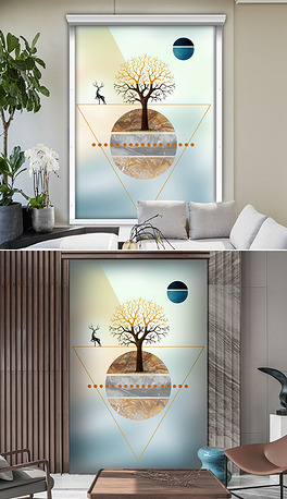 北欧简约抽象几何艺术麋鹿窗帘门帘装饰画