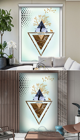北欧简约抽象几何大树麋鹿窗帘门帘装饰画图案