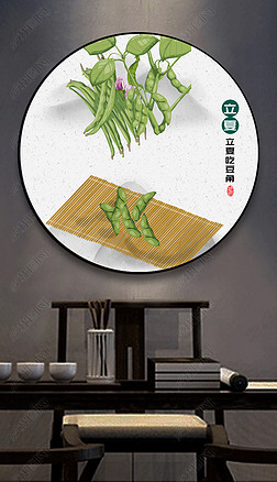 新中式二十四节气立夏民俗寓意圆形装饰画