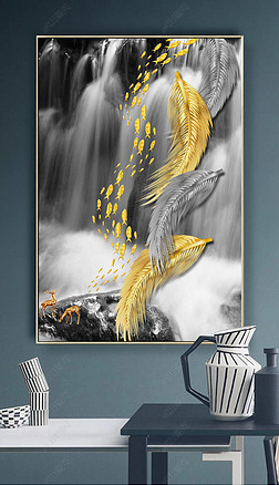 抽象瀑布线条装饰画|简约抽象线条流水生财轻奢玄关晶瓷画装饰画