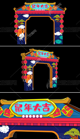 中国风国潮美陈商场美陈鼠年门头设计