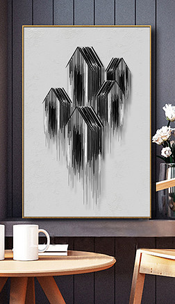现代时尚简约手绘黑白画房屋建筑艺术装饰画