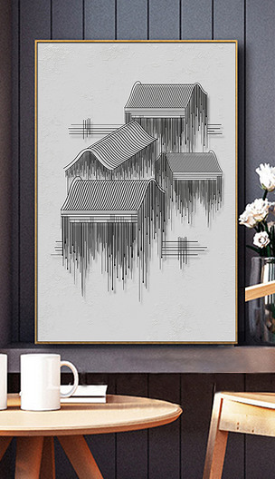 原创新中式意境抽象中式古建筑线条艺术装饰画版权可商用