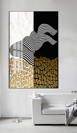 手画黑白装饰画玄关|现代时尚简约手绘黑白艺术装饰画