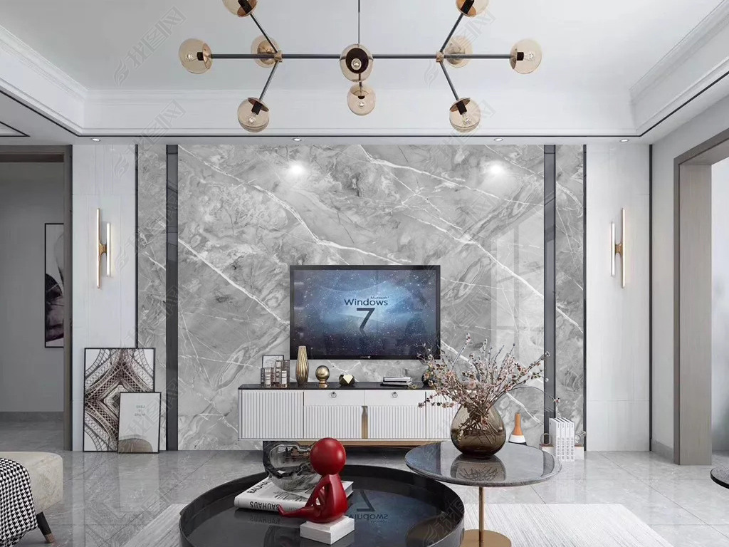 高档大气灰色大理石纹北欧风轻奢石材背景墙