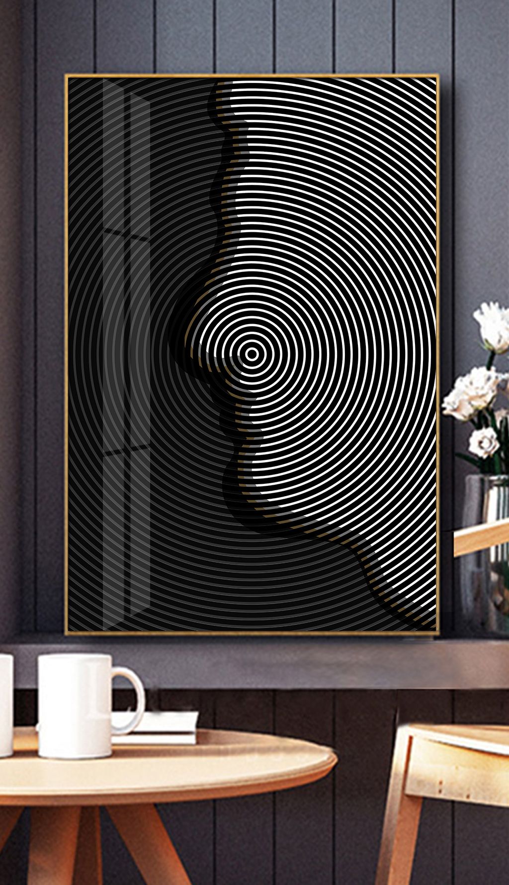 后现代简约时尚圆圈黑白线条人物头像抽象艺术装饰画