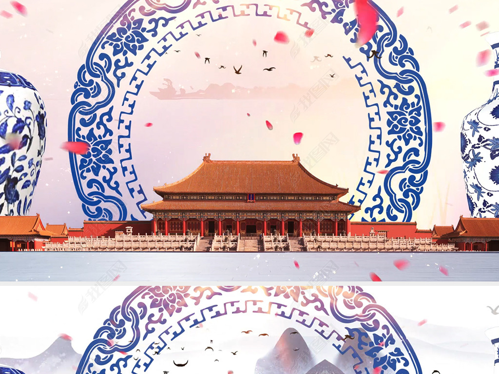 中国风惊鸿舞青花瓷皇宫背景视频