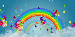 卡通彩虹气球泡泡天空舞台LED背景视频