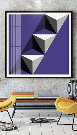 紫色抽象画装饰画|现代轻奢抽象线条紫色几何色块创意装饰画