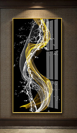 抽象水花装饰画|新中式抽象轻奢金线水花玄关装饰画晶瓷画