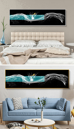 抽象水花装饰画|简约抽象艺术线条金色水花床头装饰画晶瓷画