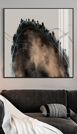 新中式现代客厅简约大气抽象山水线条艺术装饰画