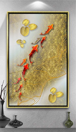 新款创意金色发财鱼装饰画黄金发财风水画