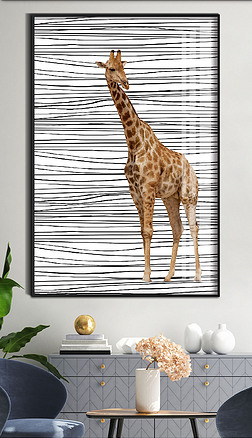 现代创意简约线条北欧抽象长颈鹿客厅装饰画