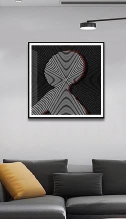 花纹图案-后现代简约时尚帽子女郎圆圈黑白线条人物头像抽象艺术花纹