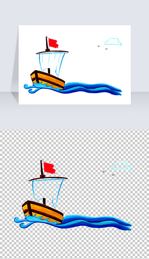 海浪帆船边框png