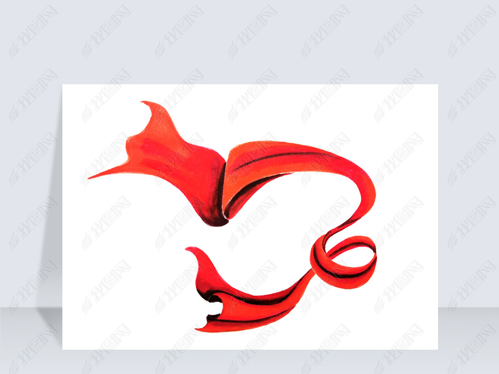 手绘红色丝带绸带png