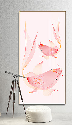 摩尔纹欧简抽象线条动物发财鱼后现代装饰画