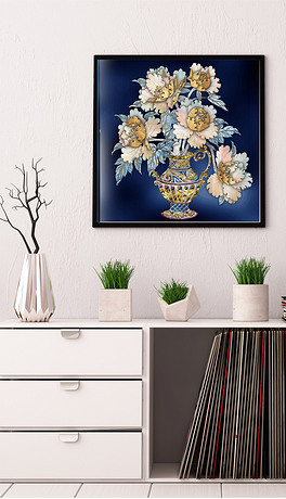 花纹图案-轻奢珐琅彩牡丹花瓶花纹图案家居数码图案