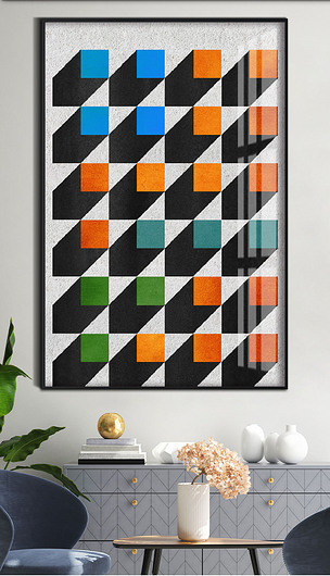 原创花纹图案-现代轻奢创意立体黑白色块拼接花纹图案家居数码图案