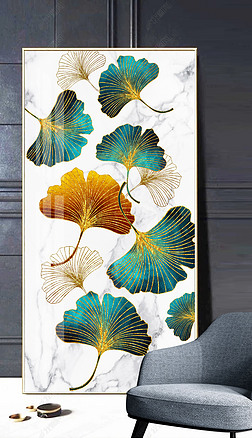 现代抽象手绘简约银杏叶轻奢客厅玄关壁画装饰画