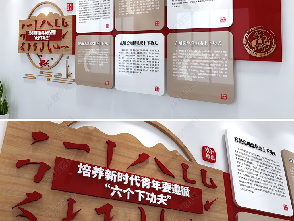 培养新时代青年要遵循六个下功夫文化墙