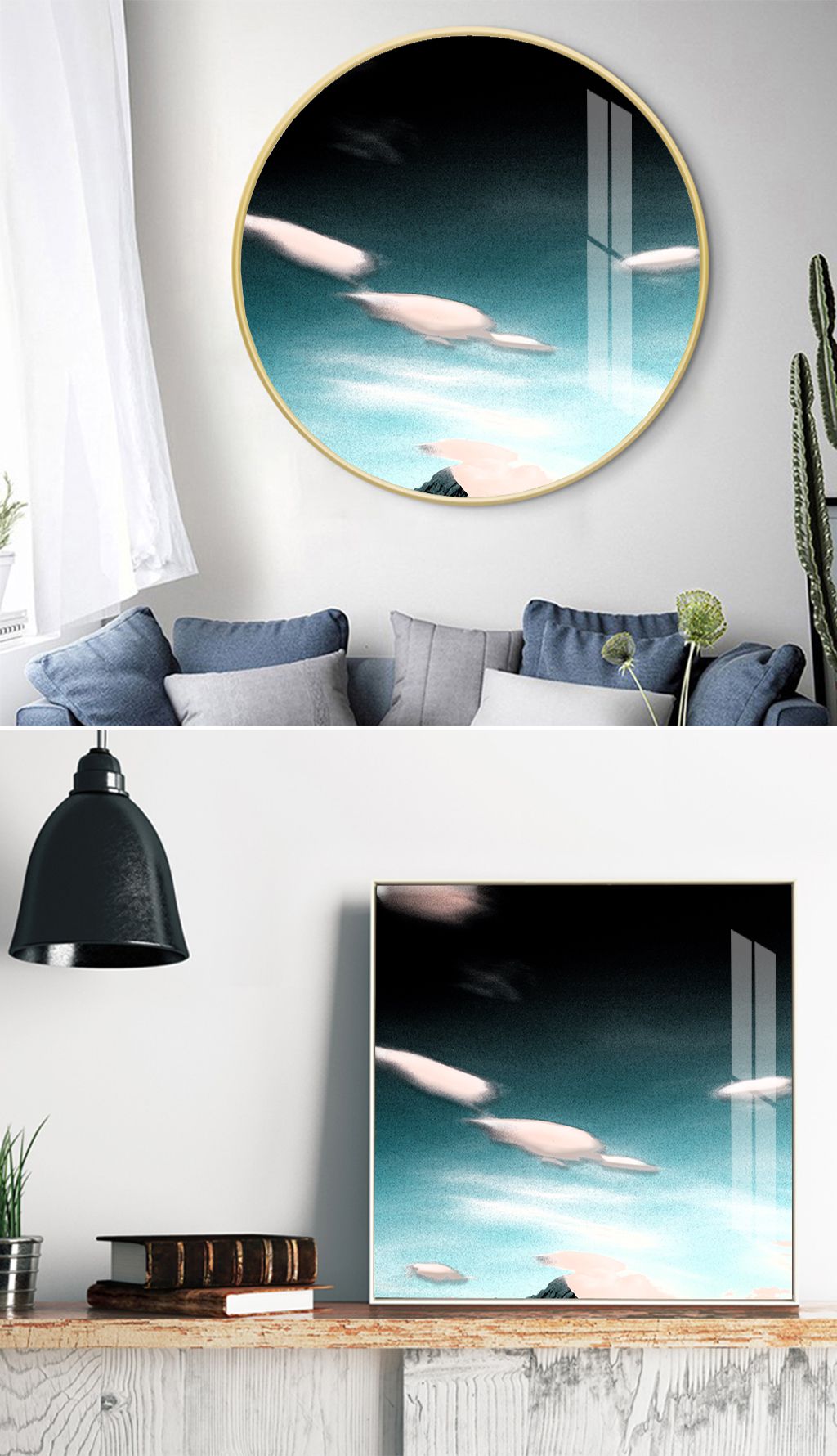 水彩手绘抽象天空云朵客厅卧室装饰画