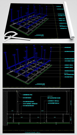 龙骨吊顶转换层cad节点图