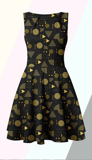 黑底时尚抽象几何图案印花