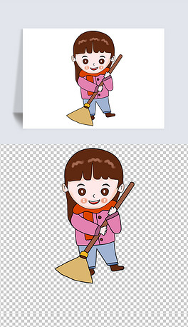 卡通手绘人物扫地可爱女孩传统习俗扫尘手绘插画