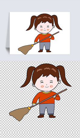 卡通手绘人物扫地可爱女孩传统习俗扫尘手绘插画