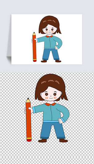 学习的女孩开学季拿着铅笔飞行的卡通小女孩