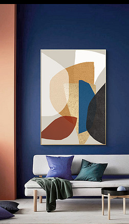 现代简约几何抽象色彩撞色绚丽时尚北欧客厅装饰画