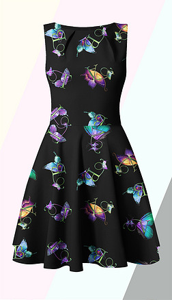 时尚黑底彩色蝴蝶图案印花