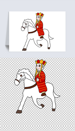 手绘可爱西游记之骑白龙马的唐僧师傅