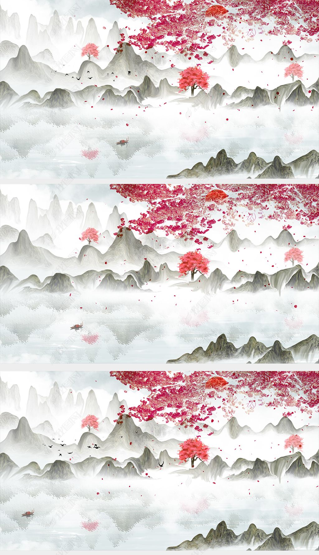 抖音爆火歌曲樱花舞年会表演樱花飘落山水古风