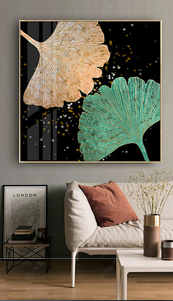 花纹图案-手绘现代简约银杏叶轻奢壁画花纹图案家居数码图案